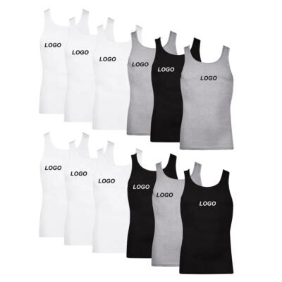 mens workout polyester ribbed tank top