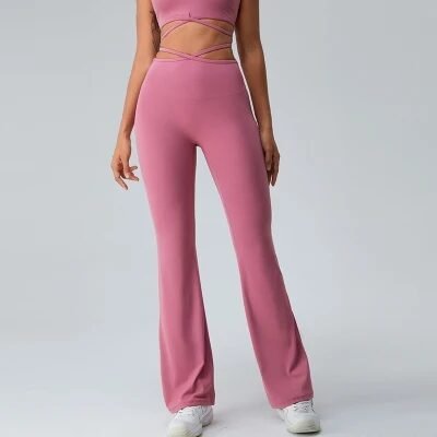 Women-Flared-Trousers-High-Hip-Peach-Elastic-Stretch-Yoga-Causal-Sports-Pants-Lift-Yoga-Fitness-Pants