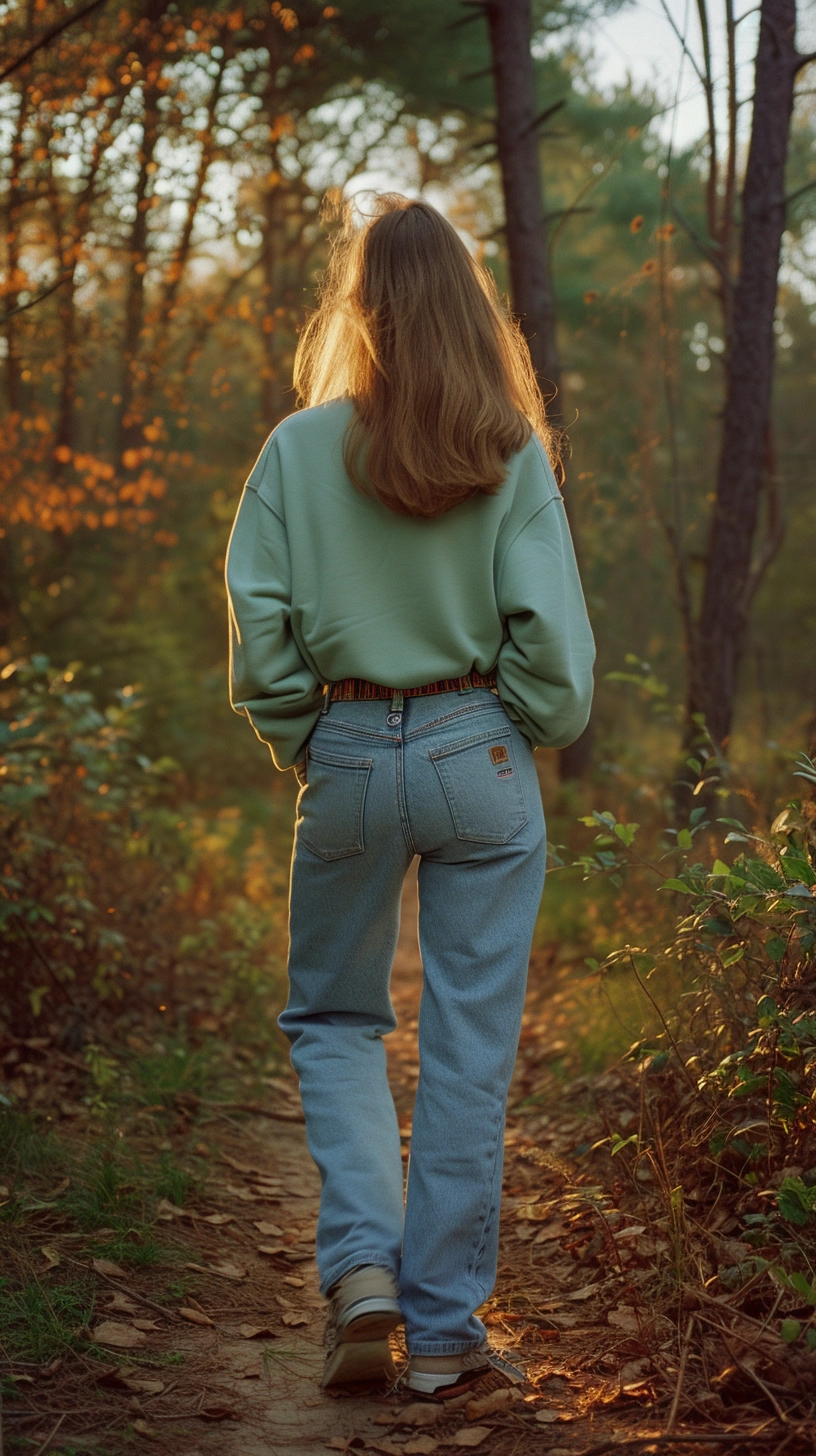  hoodie paired with high-waisted jeans